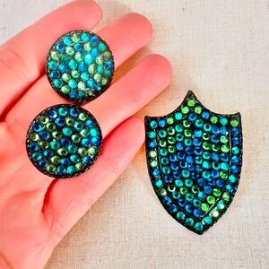 SIGNED CAPRI 50’s 50s 1960’s 60s Vintage Rhinestone Brooch Pin Clip Earrings Set